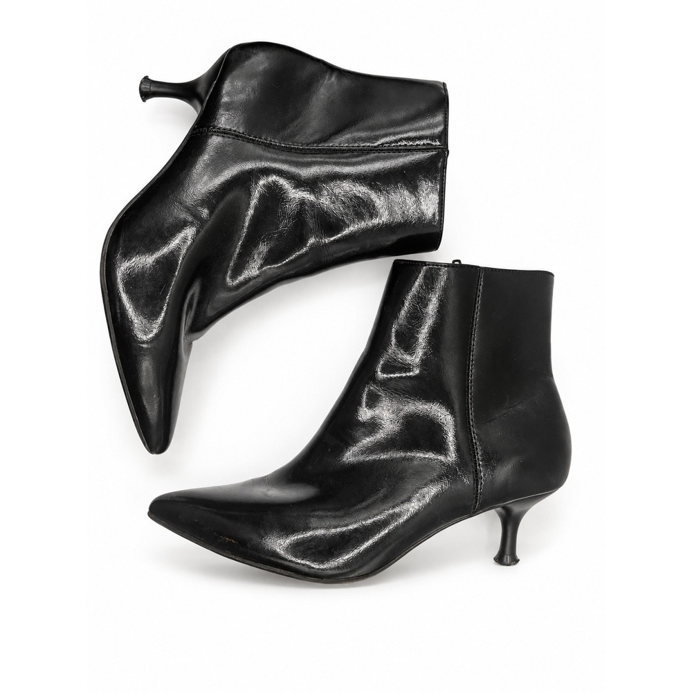 Rachel Zoe Glossy Black Pointed Toe Kitten Heel Booties Size 9 M